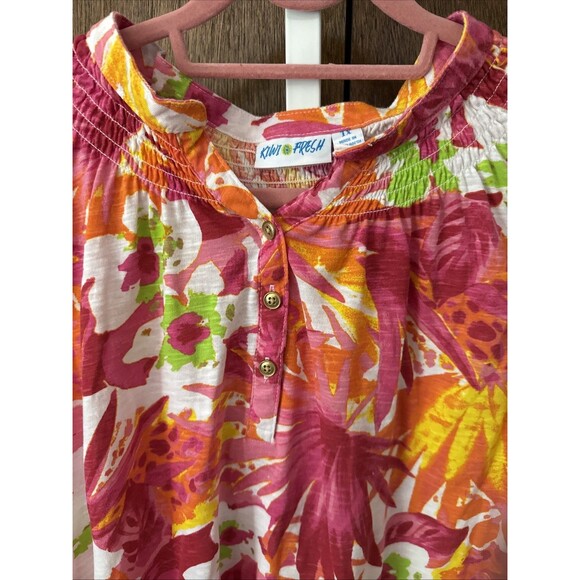Kiwi Fresh Pink Tropical Print Size 1X Sleeveless Tunic Pink/orange/green/Yellow - Picture 3 of 4